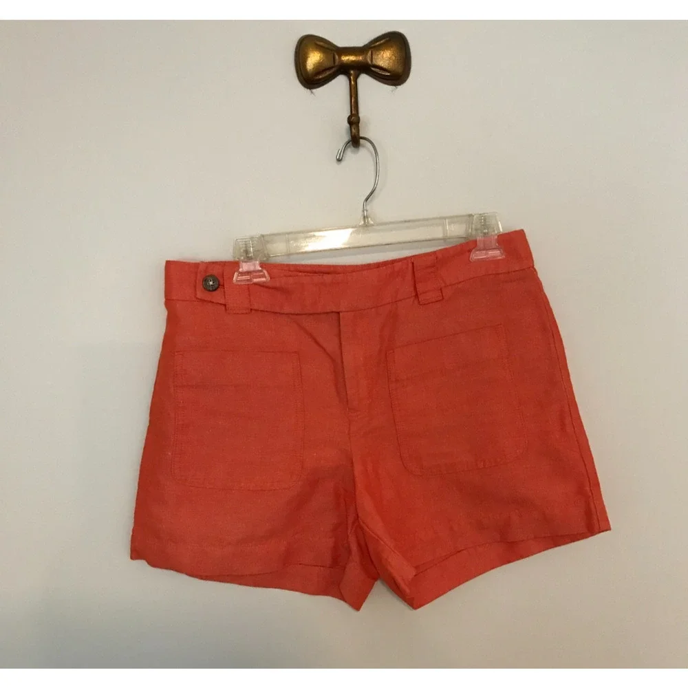 Anthropologie Daughters of the Liberation Linen Shorts 8 Orange High Rise - Picture 2 of 11
